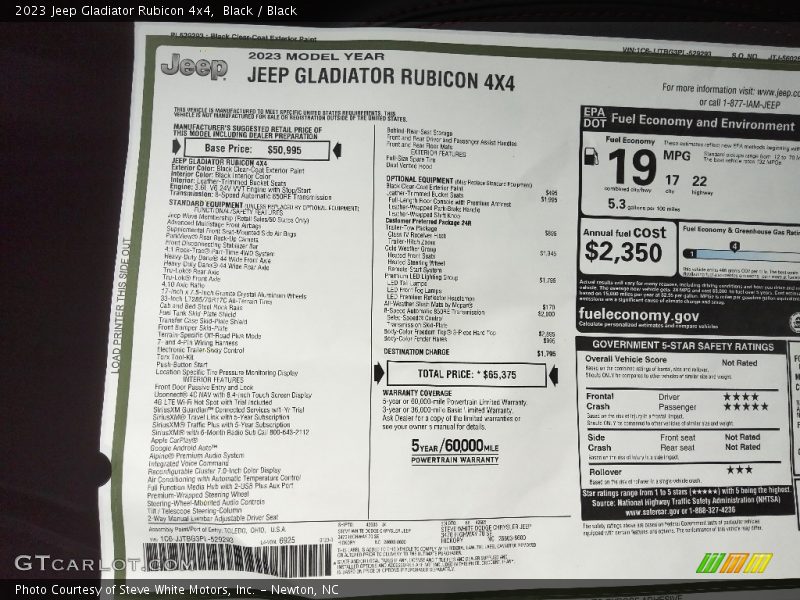  2023 Gladiator Rubicon 4x4 Window Sticker