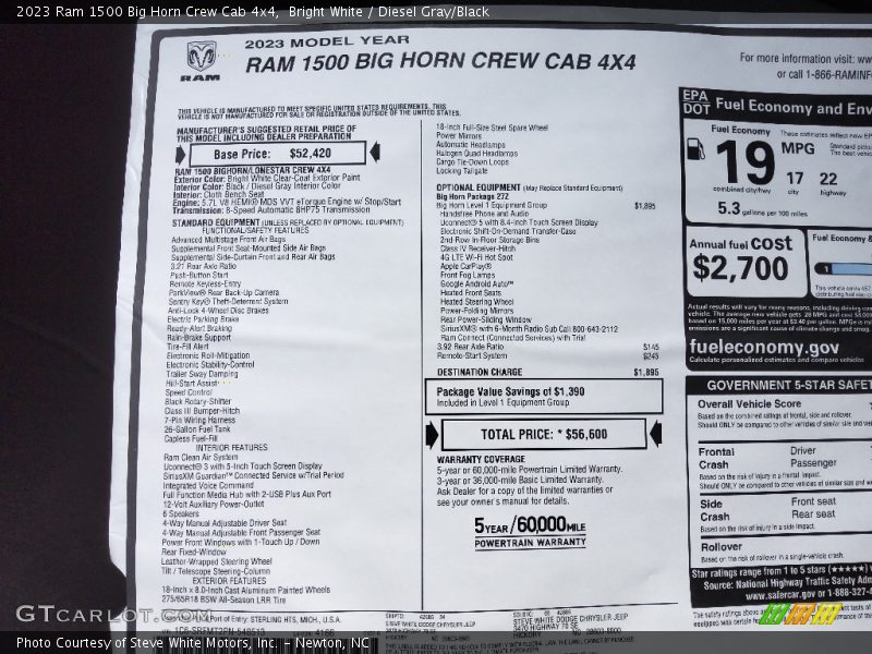 Bright White / Diesel Gray/Black 2023 Ram 1500 Big Horn Crew Cab 4x4