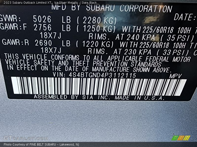 Ice Silver Metallic / Slate Black 2023 Subaru Outback Limited XT