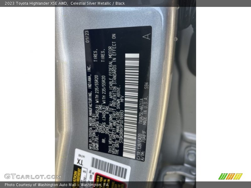 2023 Highlander XSE AWD Celestial Silver Metallic Color Code 1J9