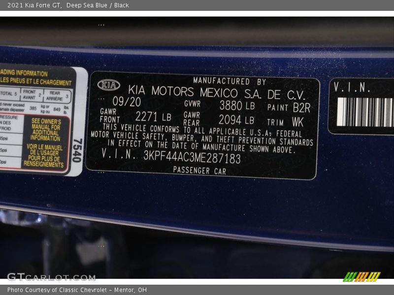 Deep Sea Blue / Black 2021 Kia Forte GT