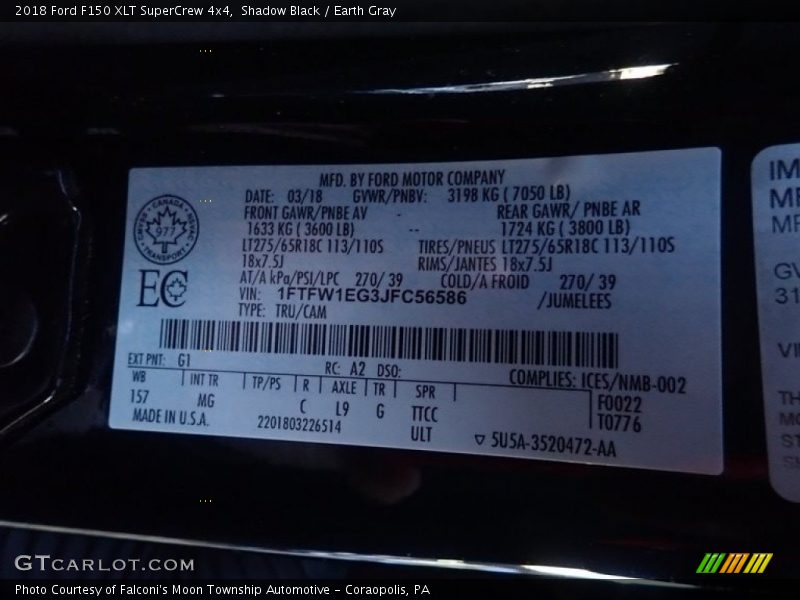 Shadow Black / Earth Gray 2018 Ford F150 XLT SuperCrew 4x4