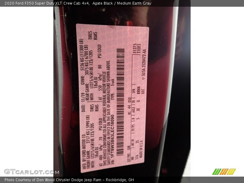 Agate Black / Medium Earth Gray 2020 Ford F350 Super Duty XLT Crew Cab 4x4