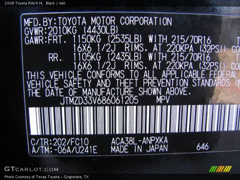 Black / Ash 2008 Toyota RAV4 I4