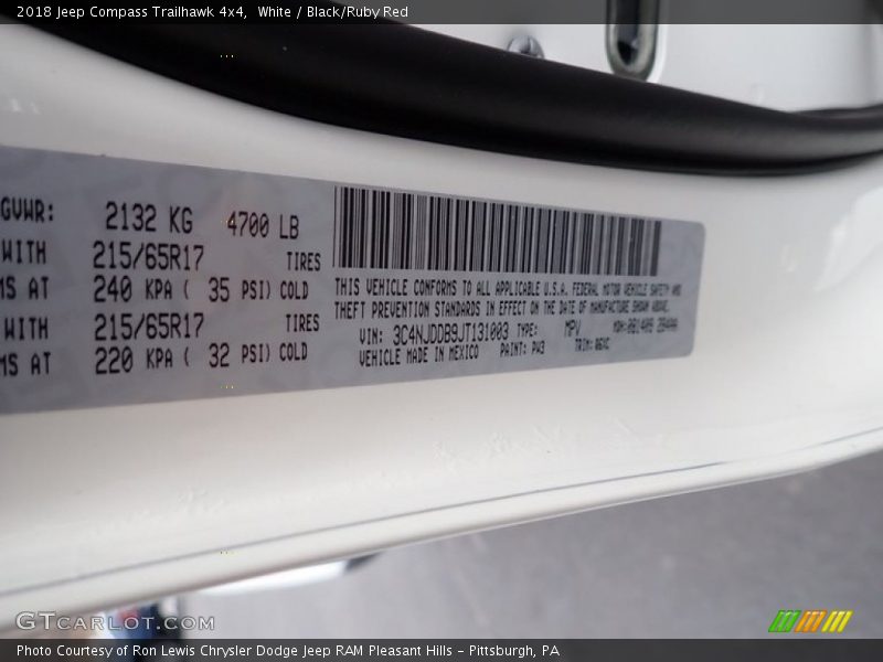 White / Black/Ruby Red 2018 Jeep Compass Trailhawk 4x4