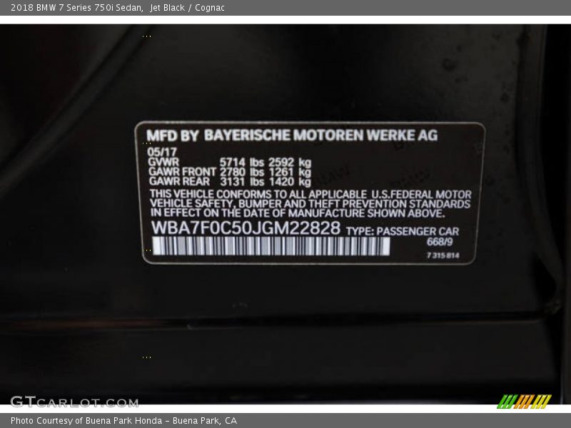2018 7 Series 750i Sedan Jet Black Color Code 668