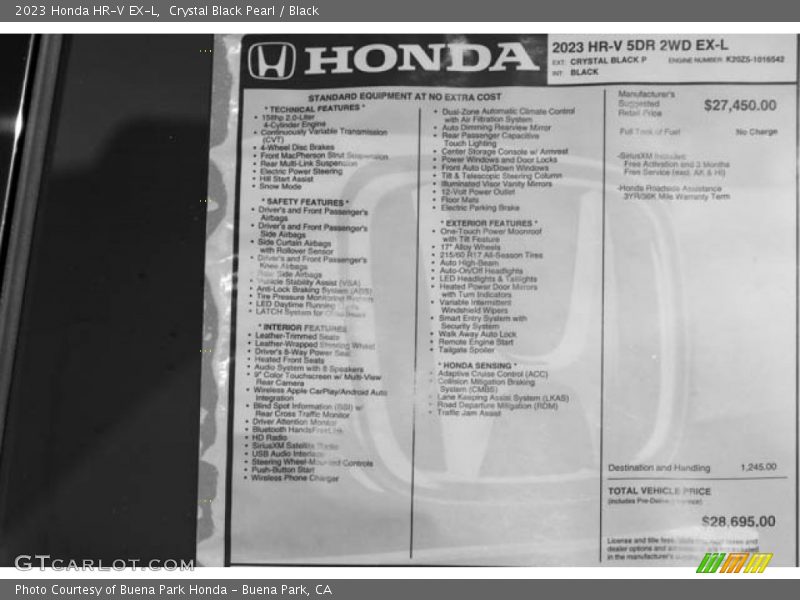 Crystal Black Pearl / Black 2023 Honda HR-V EX-L