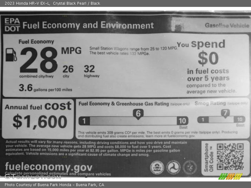 Crystal Black Pearl / Black 2023 Honda HR-V EX-L