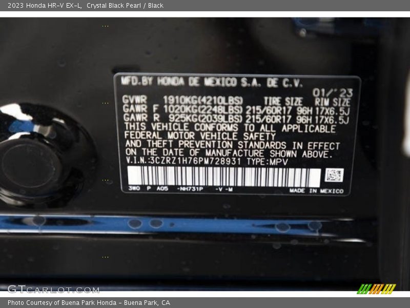 Crystal Black Pearl / Black 2023 Honda HR-V EX-L
