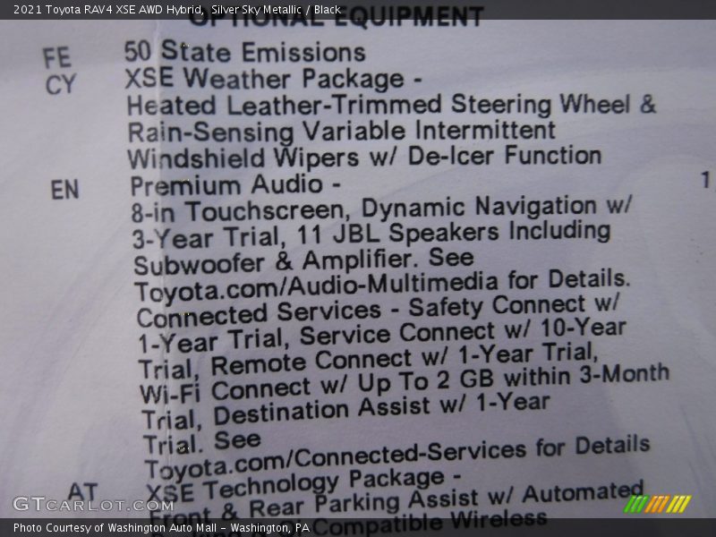  2021 RAV4 XSE AWD Hybrid Window Sticker