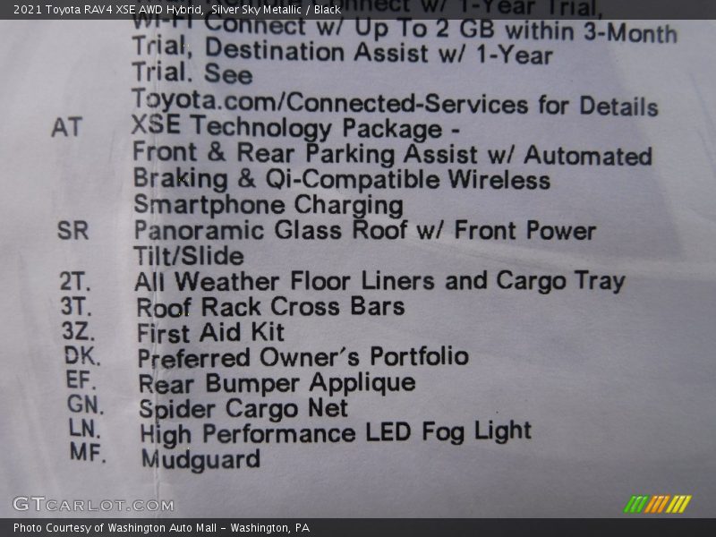  2021 RAV4 XSE AWD Hybrid Window Sticker