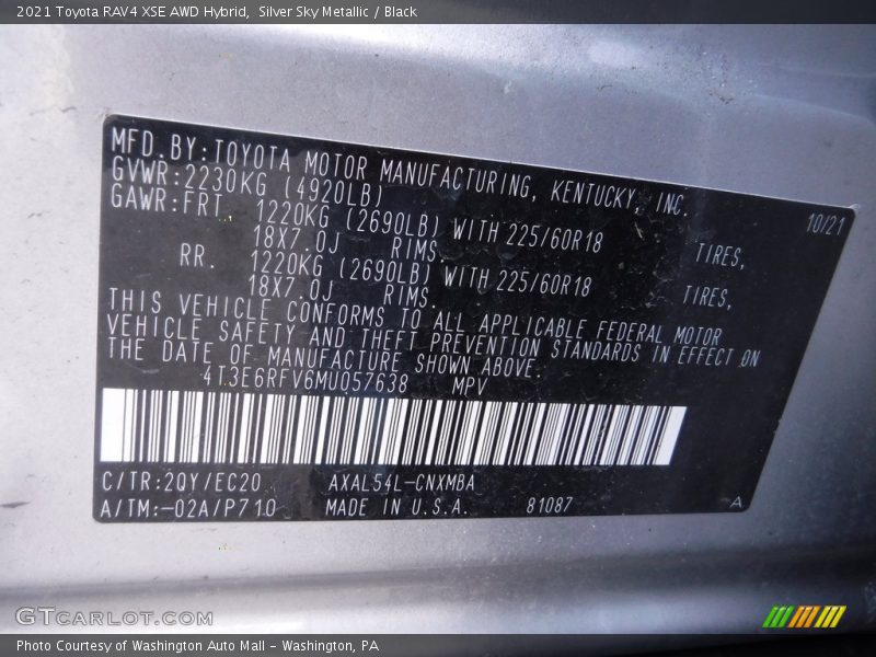 Silver Sky Metallic / Black 2021 Toyota RAV4 XSE AWD Hybrid