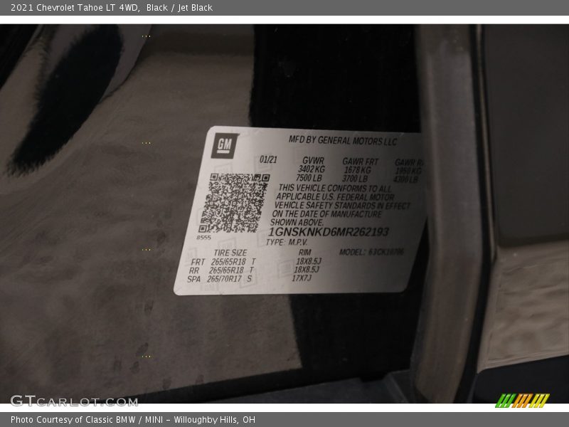 Black / Jet Black 2021 Chevrolet Tahoe LT 4WD