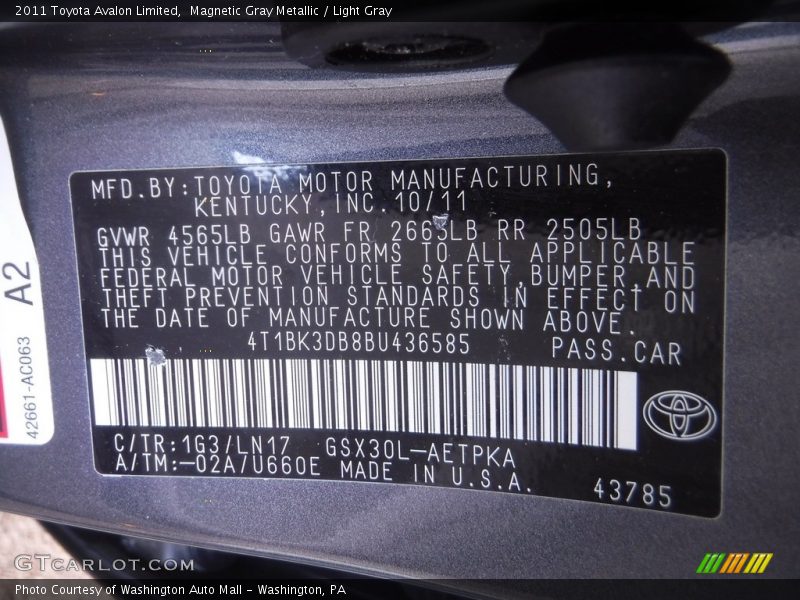 Magnetic Gray Metallic / Light Gray 2011 Toyota Avalon Limited