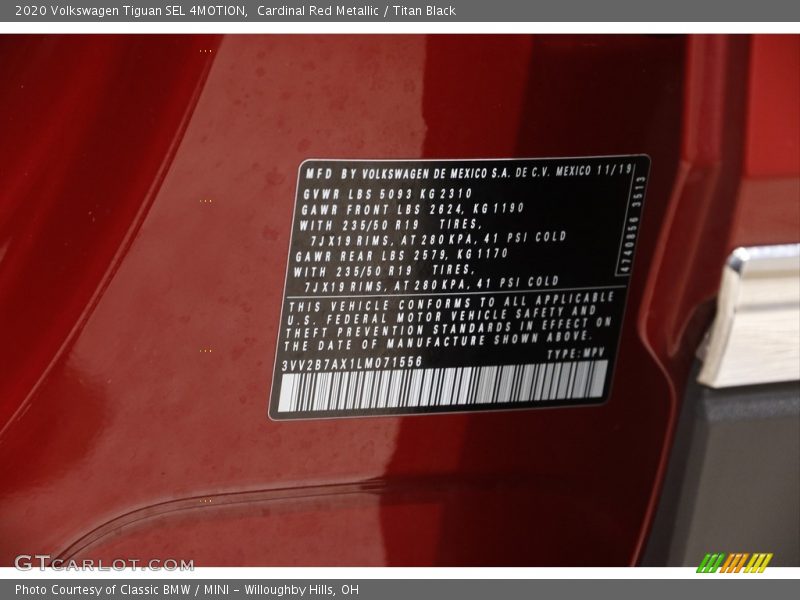 Cardinal Red Metallic / Titan Black 2020 Volkswagen Tiguan SEL 4MOTION