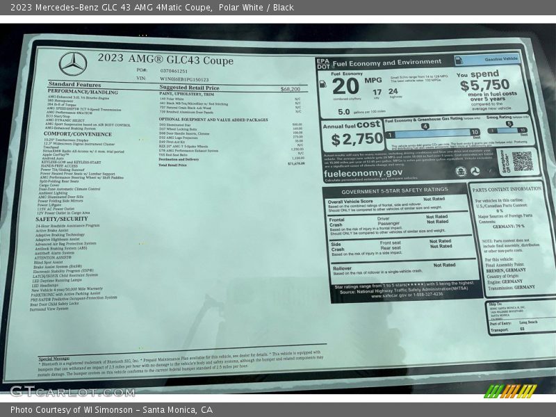  2023 GLC 43 AMG 4Matic Coupe Window Sticker