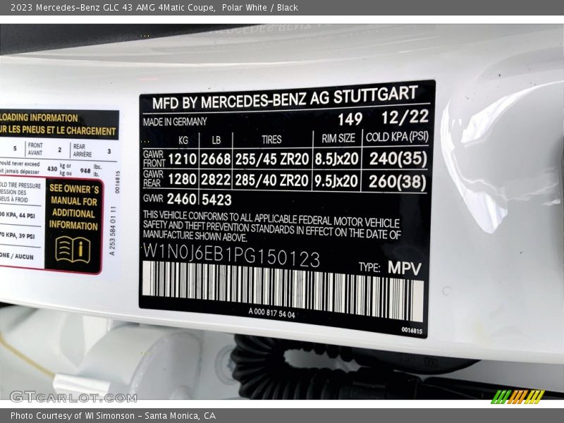 2023 GLC 43 AMG 4Matic Coupe Polar White Color Code 149
