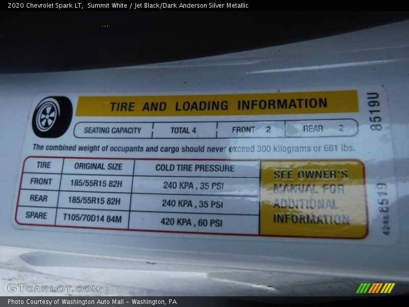 Summit White / Jet Black/Dark Anderson Silver Metallic 2020 Chevrolet Spark LT