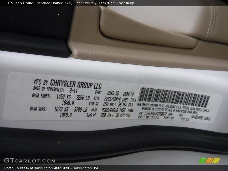 Bright White / Black/Light Frost Beige 2015 Jeep Grand Cherokee Limited 4x4