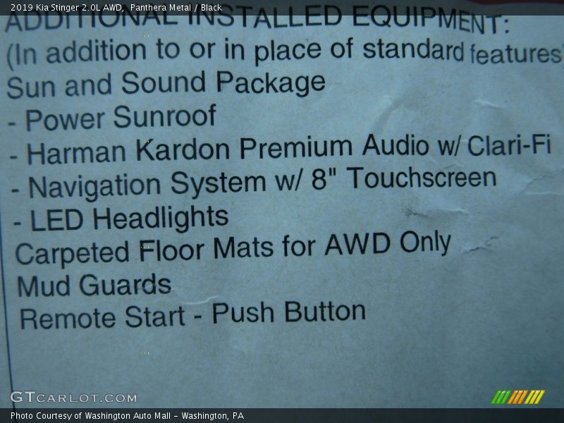 Panthera Metal / Black 2019 Kia Stinger 2.0L AWD