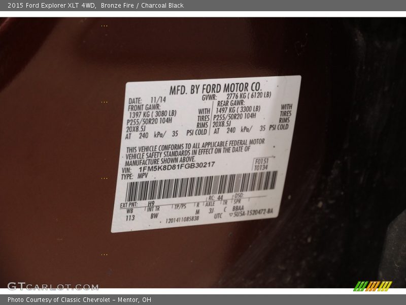 Bronze Fire / Charcoal Black 2015 Ford Explorer XLT 4WD