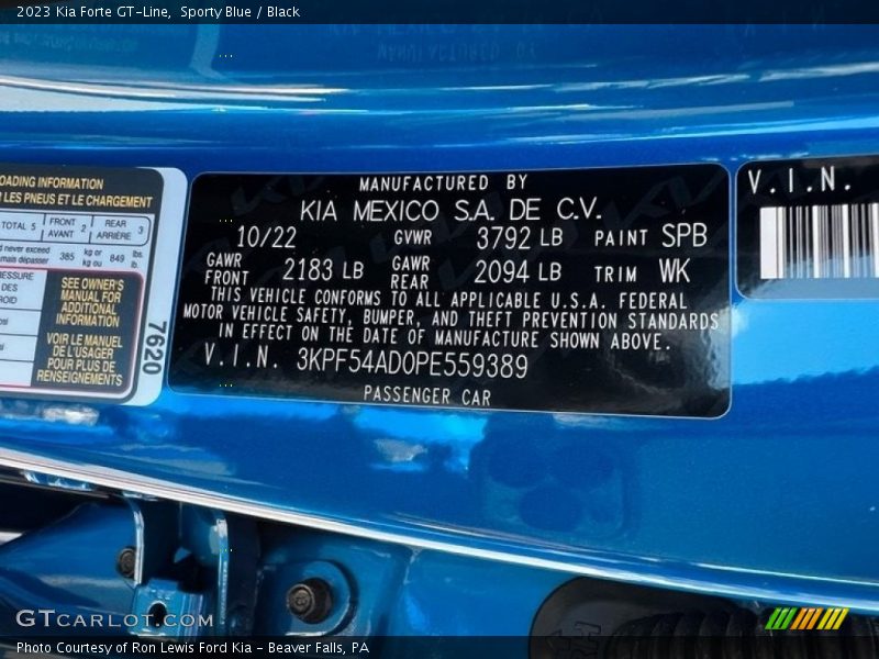 2023 Forte GT-Line Sporty Blue Color Code SPB