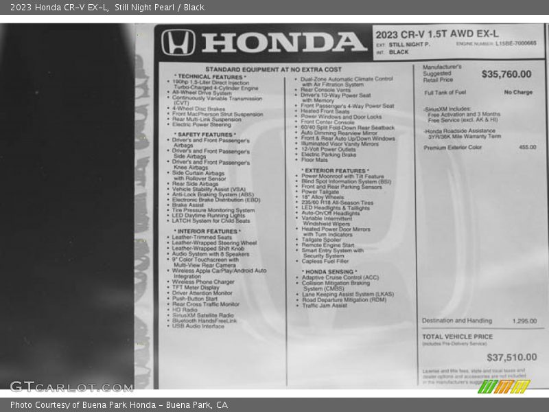  2023 CR-V EX-L Window Sticker