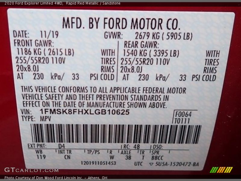 Rapid Red Metallic / Sandstone 2020 Ford Explorer Limited 4WD