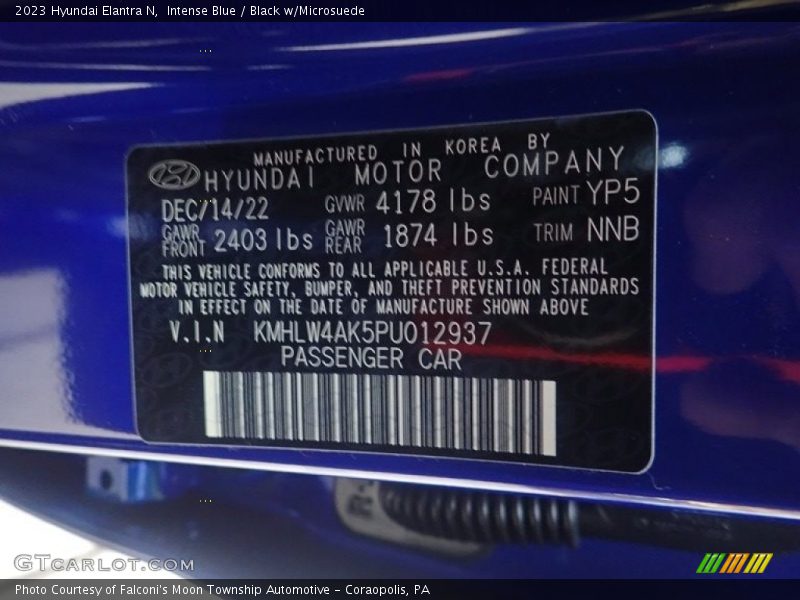 2023 Elantra N  Intense Blue Color Code YP5