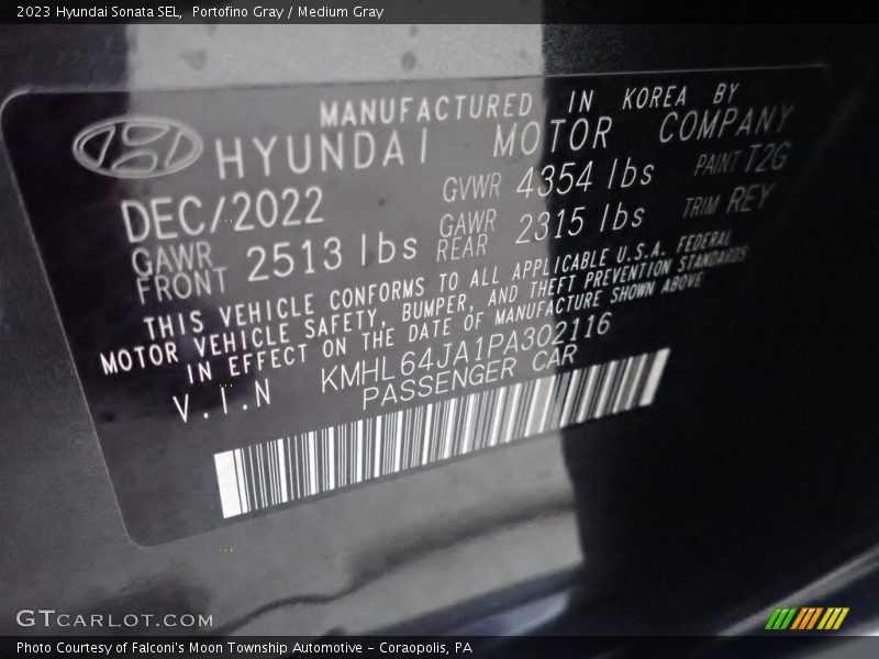 Portofino Gray / Medium Gray 2023 Hyundai Sonata SEL