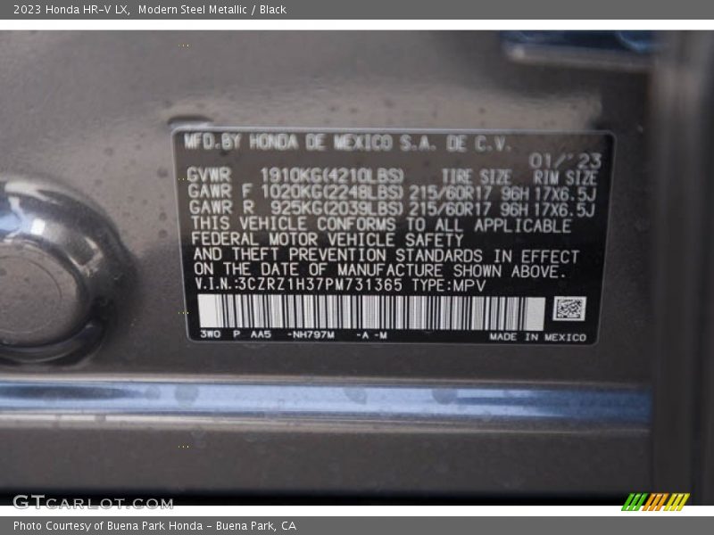 2023 HR-V LX Modern Steel Metallic Color Code NH797M