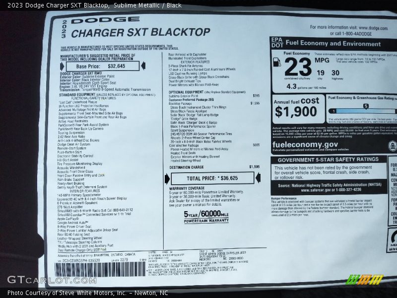  2023 Charger SXT Blacktop Window Sticker