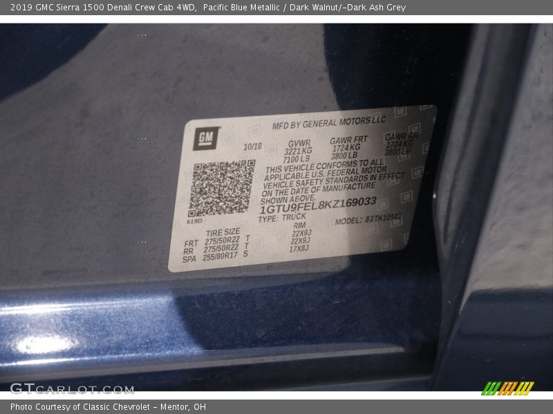 Pacific Blue Metallic / Dark Walnut/­Dark Ash Grey 2019 GMC Sierra 1500 Denali Crew Cab 4WD