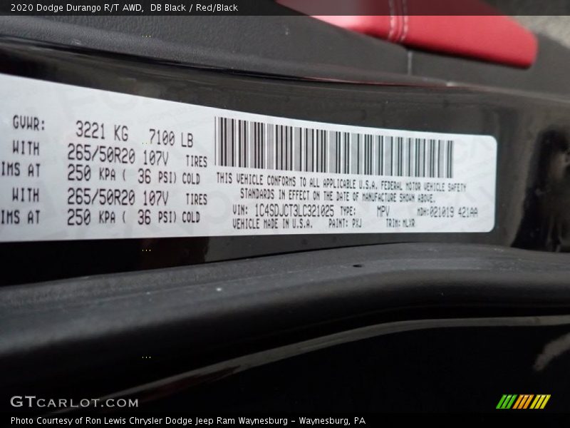 2020 Durango R/T AWD DB Black Color Code PXJ