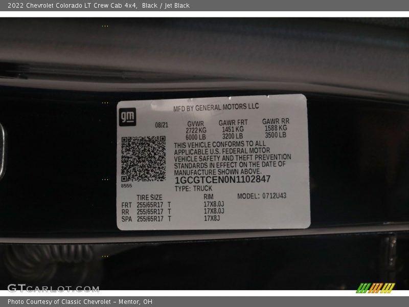 Black / Jet Black 2022 Chevrolet Colorado LT Crew Cab 4x4