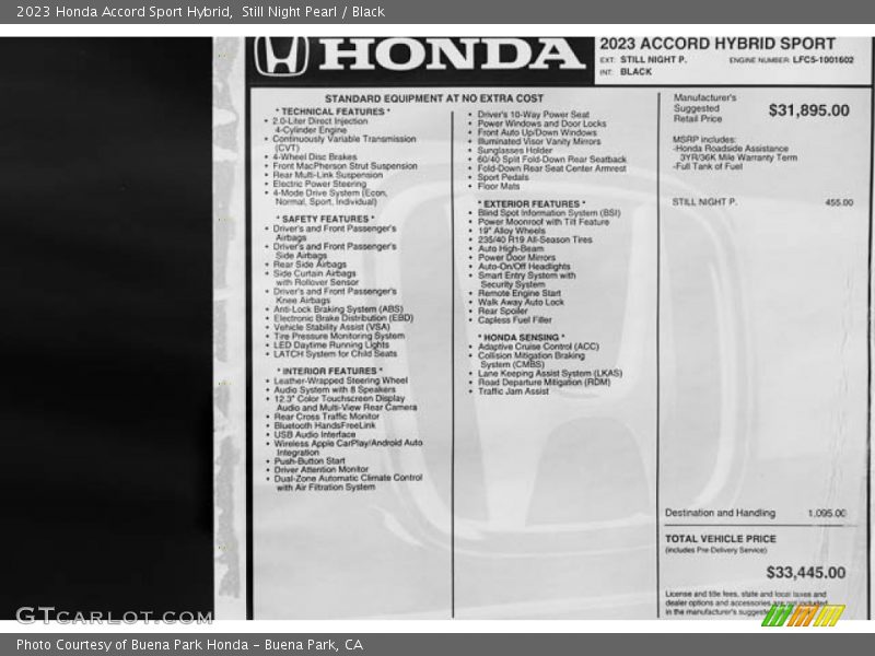  2023 Accord Sport Hybrid Window Sticker