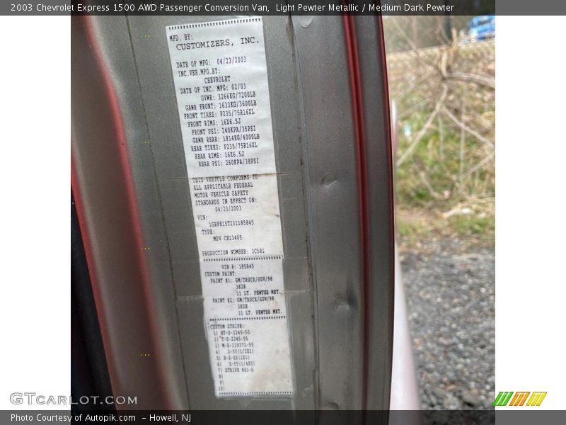 Light Pewter Metallic / Medium Dark Pewter 2003 Chevrolet Express 1500 AWD Passenger Conversion Van