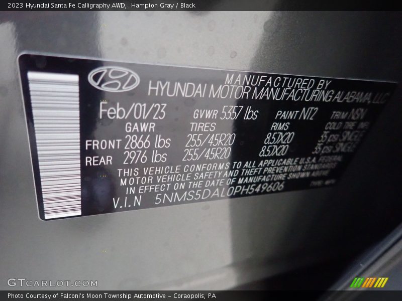 2023 Santa Fe Calligraphy AWD Hampton Gray Color Code NT2