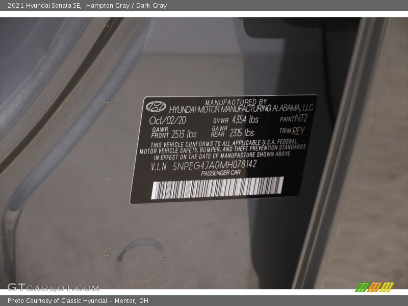 Hampton Gray / Dark Gray 2021 Hyundai Sonata SE