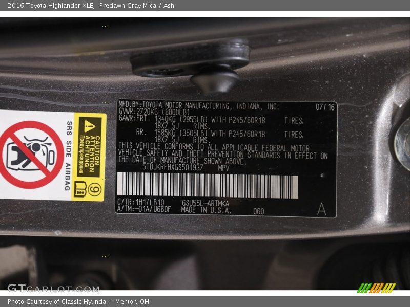 Predawn Gray Mica / Ash 2016 Toyota Highlander XLE