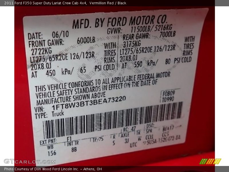 Vermillion Red / Black 2011 Ford F350 Super Duty Lariat Crew Cab 4x4