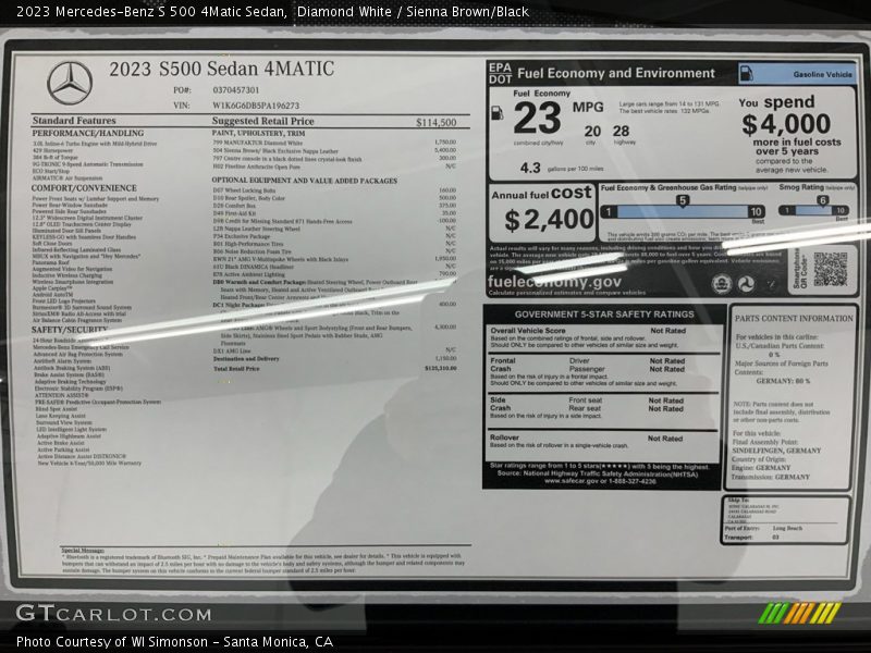 Diamond White / Sienna Brown/Black 2023 Mercedes-Benz S 500 4Matic Sedan