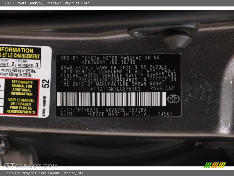 Predawn Gray Mica / Ash 2020 Toyota Camry SE