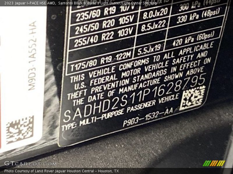 Santorini Black Metallic / Light Oyster/Light Oyster Stitching 2023 Jaguar I-PACE HSE AWD