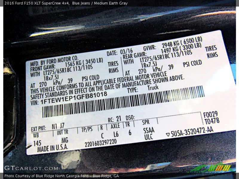 Blue Jeans / Medium Earth Gray 2016 Ford F150 XLT SuperCrew 4x4