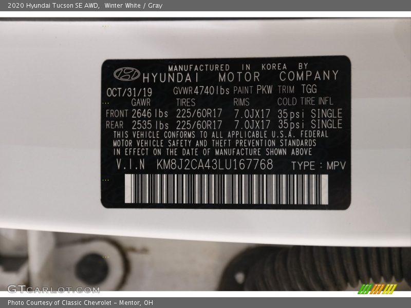 Winter White / Gray 2020 Hyundai Tucson SE AWD