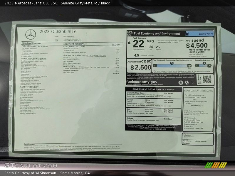  2023 GLE 350 Window Sticker