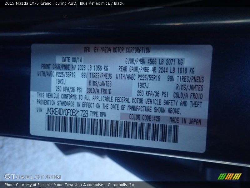 2015 CX-5 Grand Touring AWD Blue Reflex mica Color Code 42B