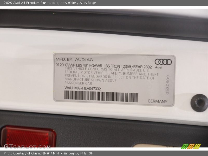 Ibis White / Atlas Beige 2020 Audi A4 Premium Plus quattro