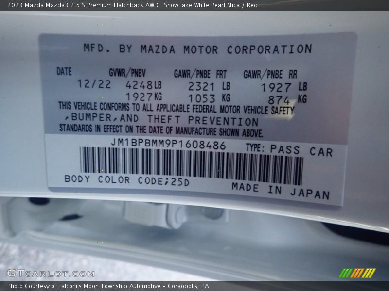 Snowflake White Pearl Mica / Red 2023 Mazda Mazda3 2.5 S Premium Hatchback AWD
